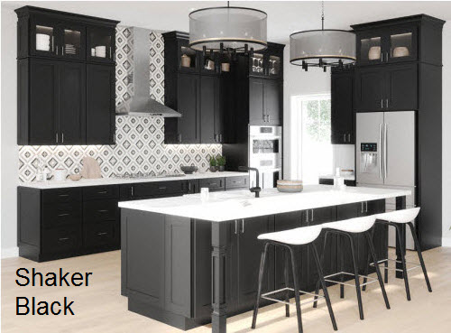 Shaker Black Kitchen with Island and Glass Doors